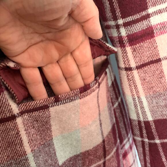 7 For All Mankind Burgundy and Pink Double Breasted Plaid Coat Size S - Picture 7 of 10